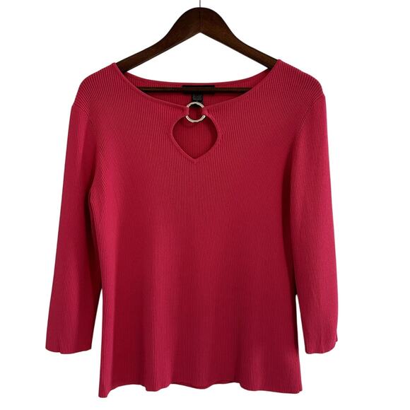 CABLE & GAUGE Rib Knit Keyhole Neck Top Size L Coquette Casual Glam Twee Classic - Picture 1 of 9
